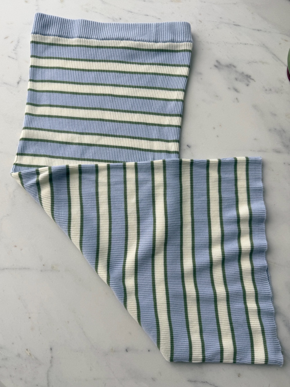 Zara Ribbed Striped Skirt in Light Blue, Cream & Green